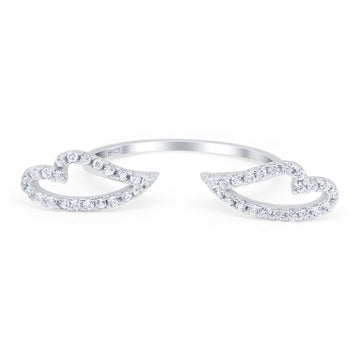 Angel Wings Ring Round Simulated Cubic Zirconia 925 Sterling Silver (6mm)